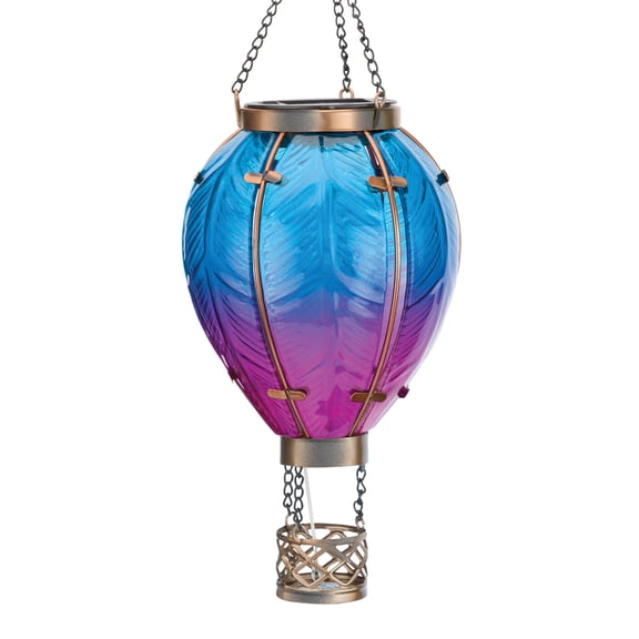 Regal Art & Gift Hot Air Balloon Solar Lantern SM - Blue Metal 15" Light Led