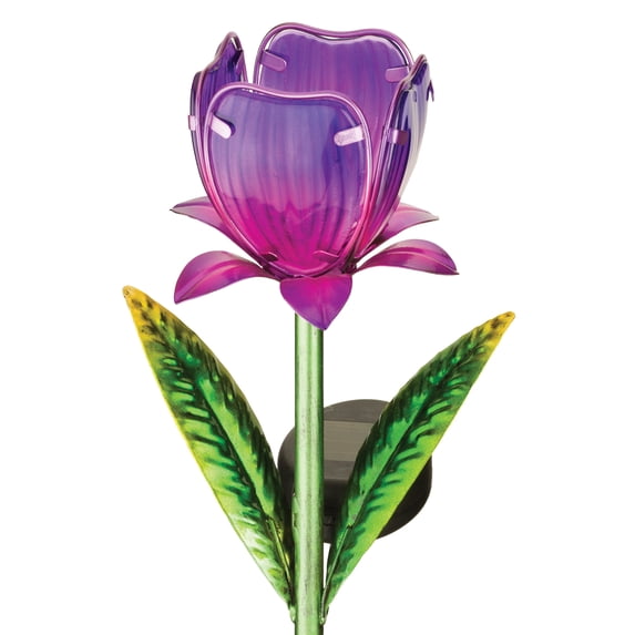 Regal Art & Gift Mini Solar Garden Stake - Purple Tulip Metal 14.75" Light Lantern