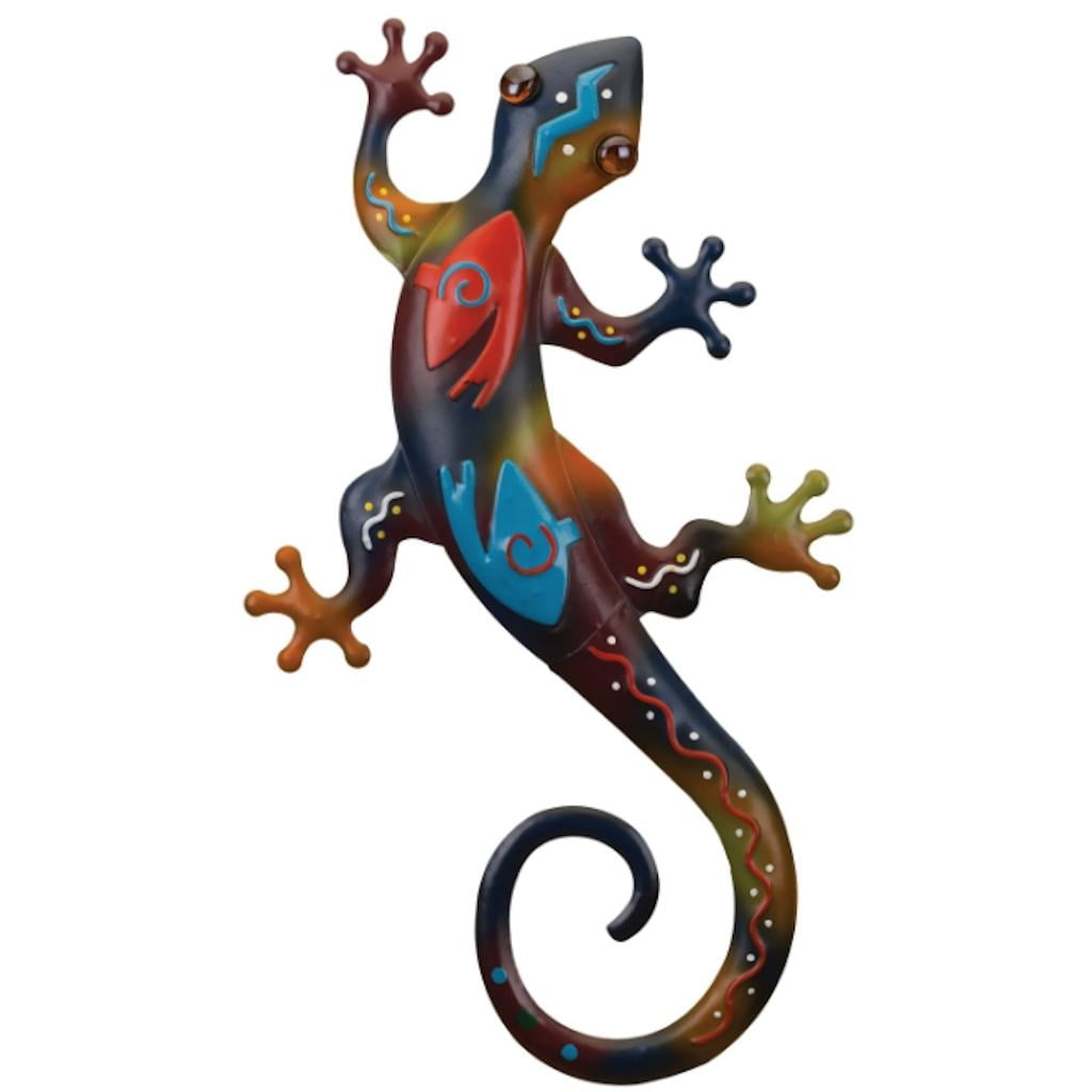 Hand-Painted Multicolor Metal Gecko Figurine, 19.25 inches
