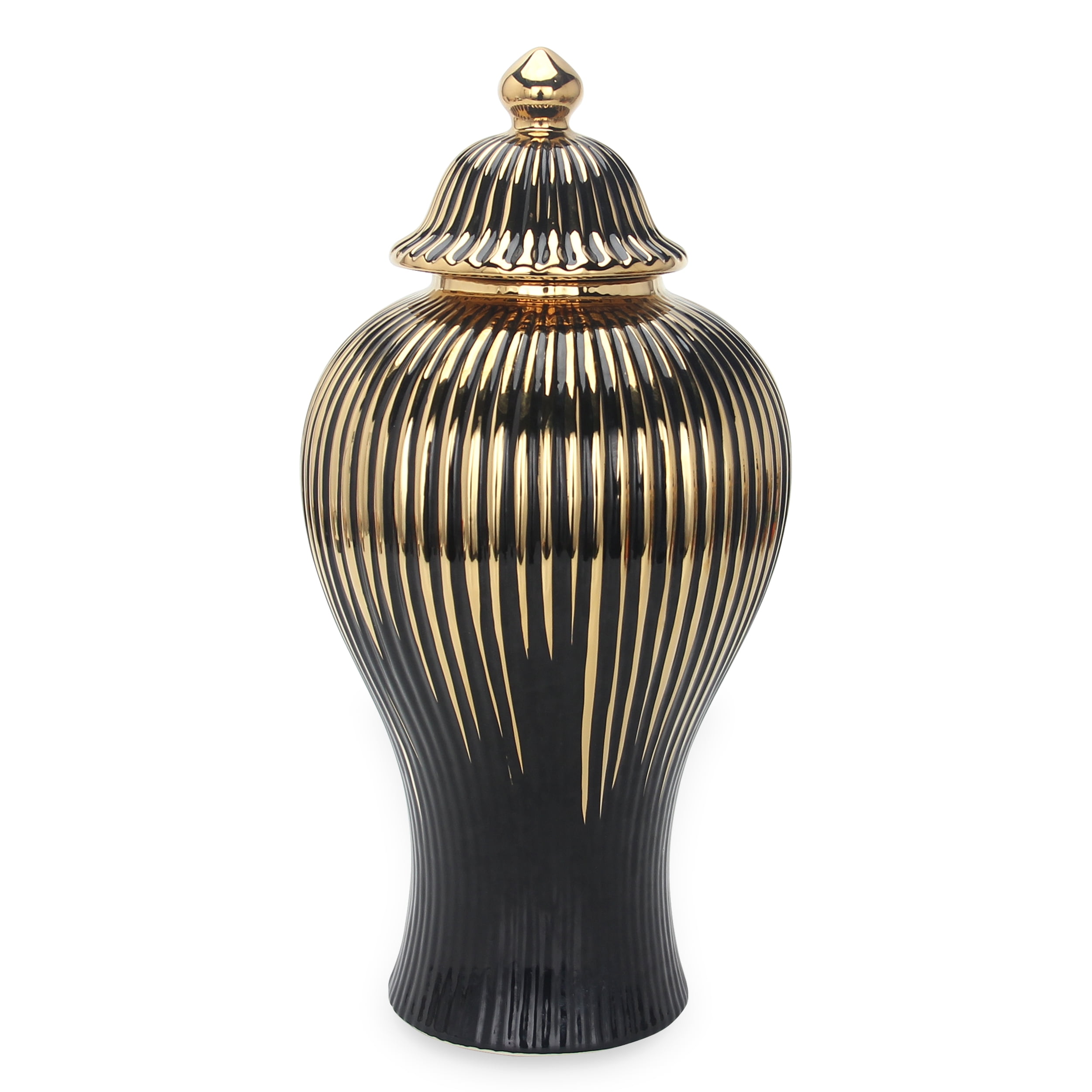 Regal Black and Gold Ceramic 16.5" Ginger Jar with Removable Lid
