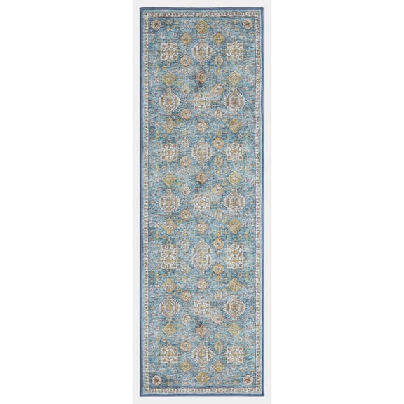 Regal Blue 3 ft. x 9 ft. Machine Washable Traditional Indoor Area Rug