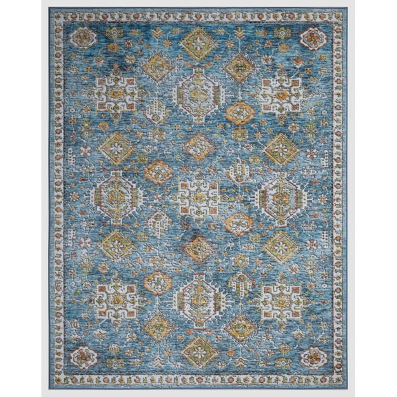 Regal Blue 5 ft. x 7 ft. Machine Washable Traditional Indoor Area Rug