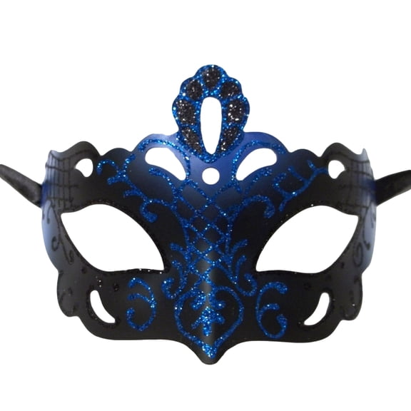 Regal Blue Black Laser Cut Glitter Masquerade Venetian Mask