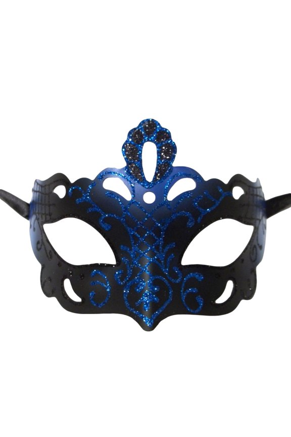 Regal Blue Black Laser Cut Glitter Masquerade Venetian Mask