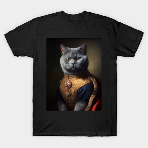 Regal Cat in Military Uniform General Historical Portrait Unisex T-Shirt, for men & women, up to size 5XL