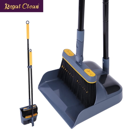 Regal Clean Broom and Dustpan Set for Home, 54 Inches Long Handle Lightweight 180 Degree Rotating Indoor Upright Standing Dust Pan with Comb Teeth, Store Sweep Set for Room Kitchen Lobby Office