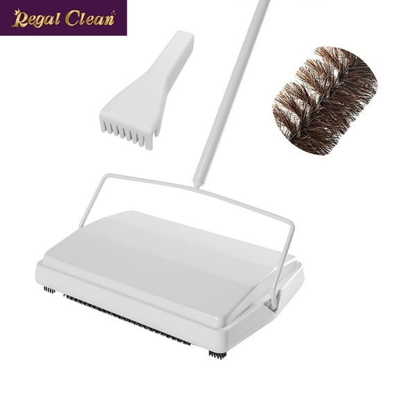 Regal Clean Carpet Floor Sweeper with Horsehair, Non Electric Manual Sweeping, Rotor Brush Heavy Duty for Pet Hair Clean