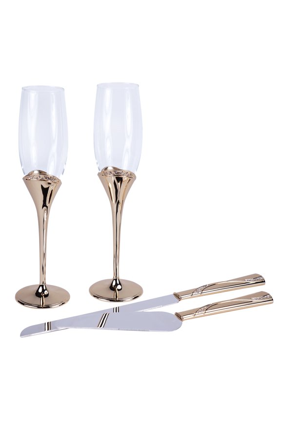 Regal Collection Toasting Flutes & Cake Serving Set in Gold