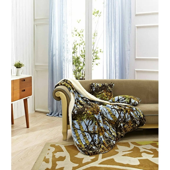 Regal Comfort Sherpa Luxury Throw Western Style 3pc Set The Woods Powder Blue 50"x70" Sherpa Throw and 2 Matching 18"x18" Pillows