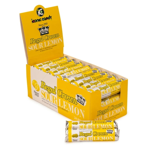Regal Crown Roll Sour Lemon, 1.01 Ounce (Pack of 24), Sour Candy, The Hampton Candy Company
