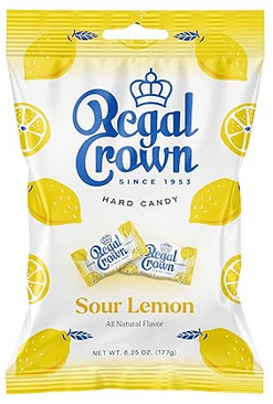 Regal Crown Sour Lemon Hard Candy | Old Fashioned Sour Lemon Candy | Traditional Crisp and Tarte Lemon Candy Brought To You By Iconic Candy | 6.25oz Peg Bag (1)