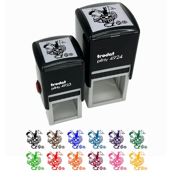 Regal Easter Bunny Mounted on Chicken with Eggs Self-Inking Rubber Stamp Ink Stamper - Yellow Ink - Small 1 Inch