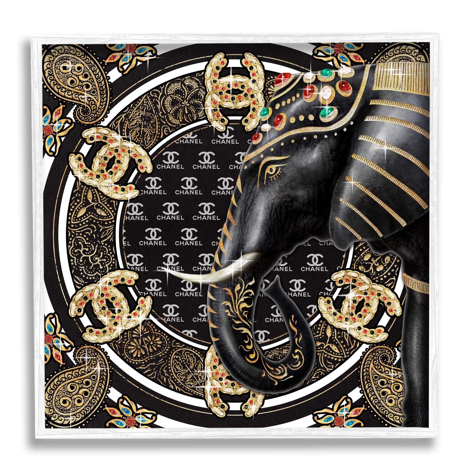 Regal Elephant Safari Animal Glam Fashion Pattern Beauty & Fashion Framed Art Print Wall Art, 17x17