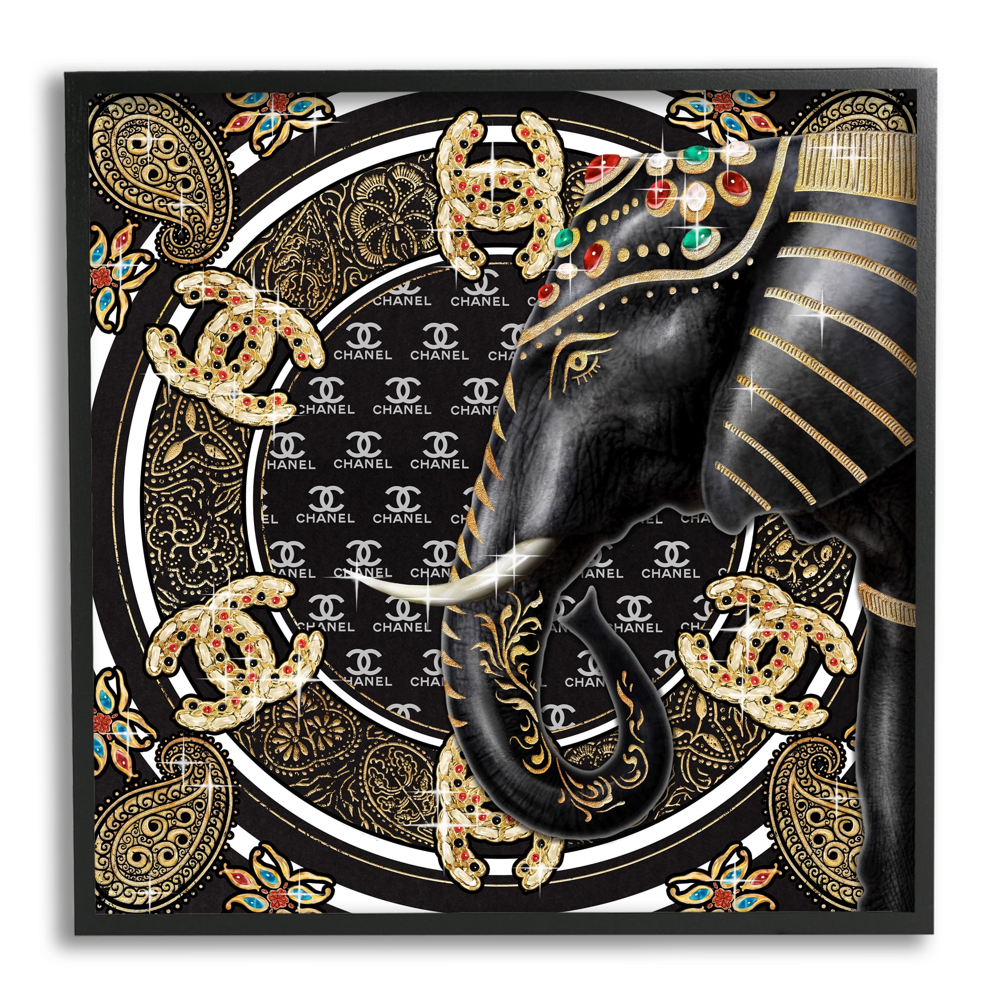 Regal Elephant Safari Animal Glam Fashion Pattern Beauty & Fashion Framed Art Print Wall Art, 17x17