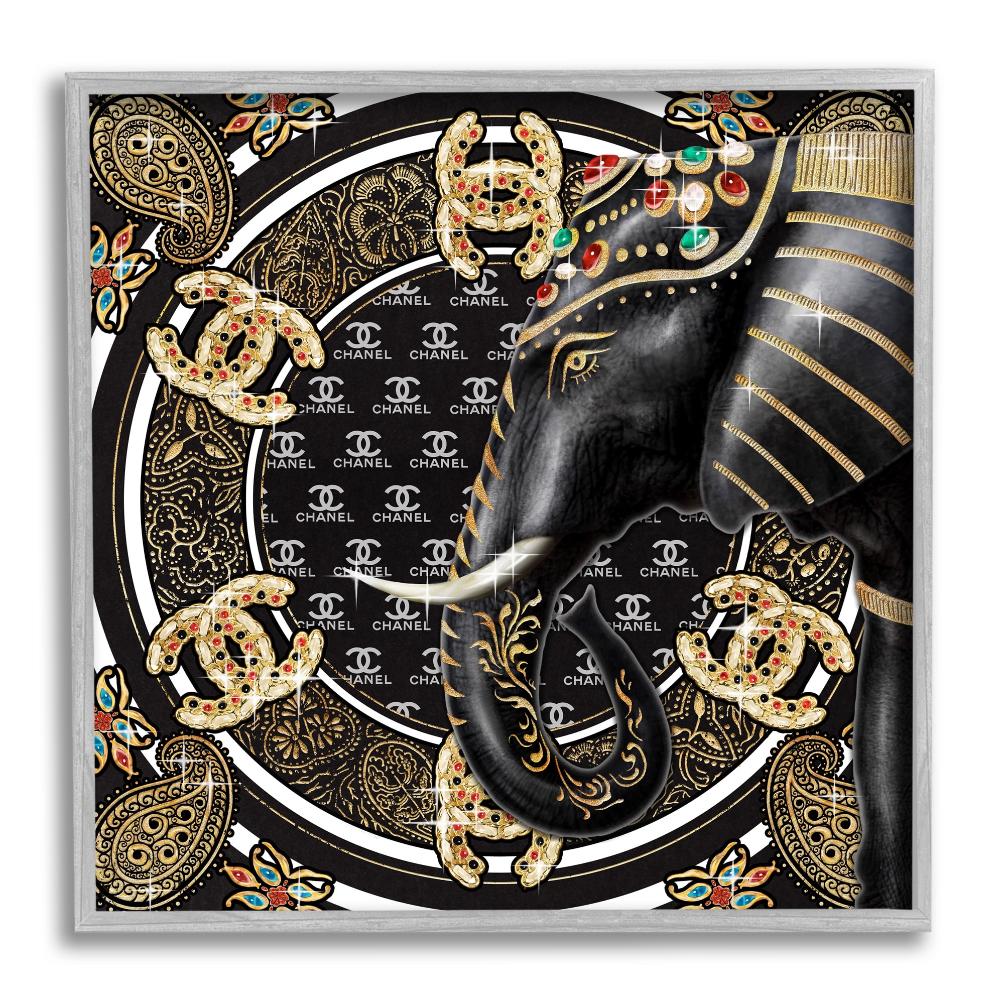 Regal Elephant Safari Animal Glam Fashion Pattern Beauty & Fashion Framed Art Print Wall Art, 17x17