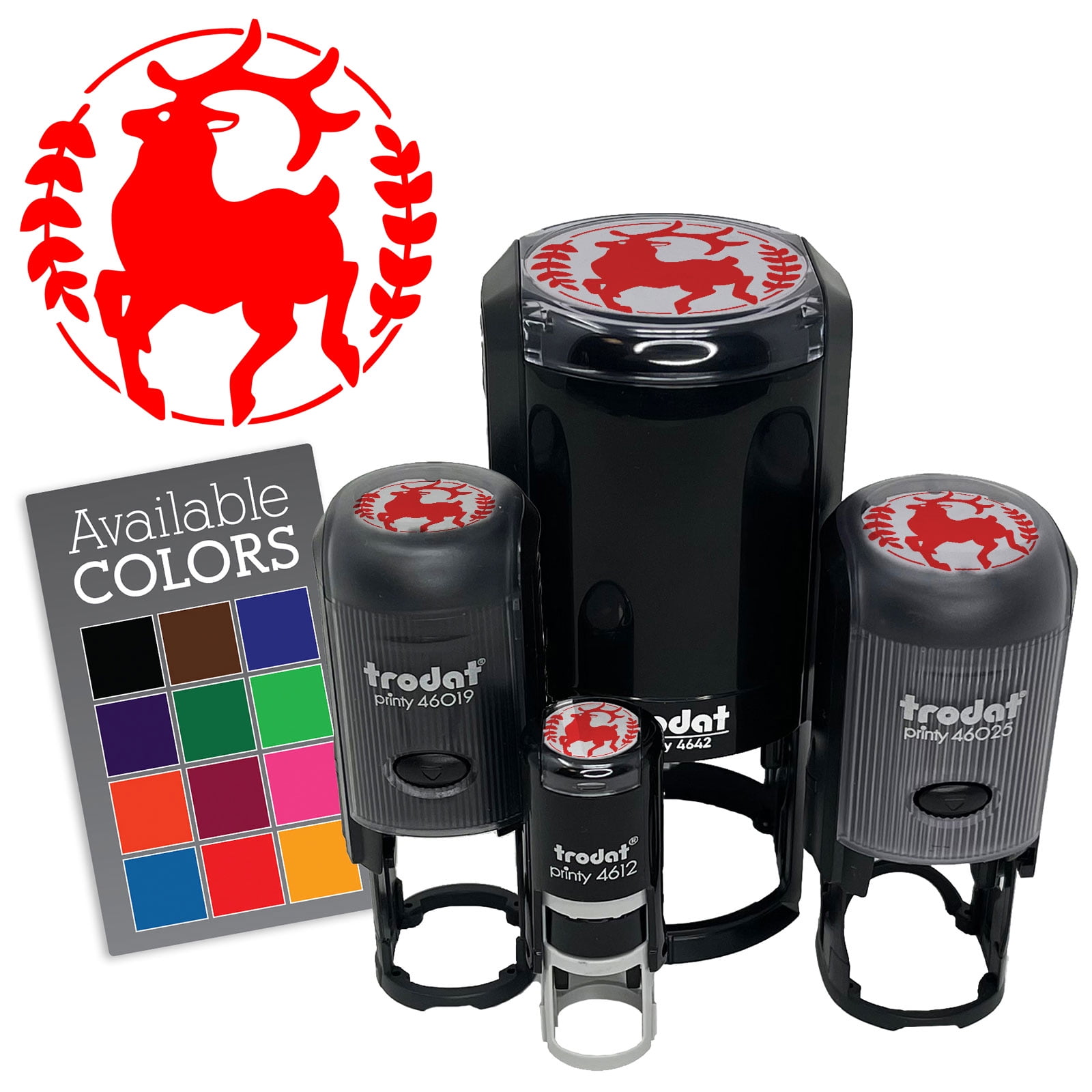 Regal Elk Wapiti Deer Emblem Reindeer Self-Inking Rubber Stamp Ink Stamper for Stamping Crafting Planners - Blue Ink - Large 1-1/2 Inch