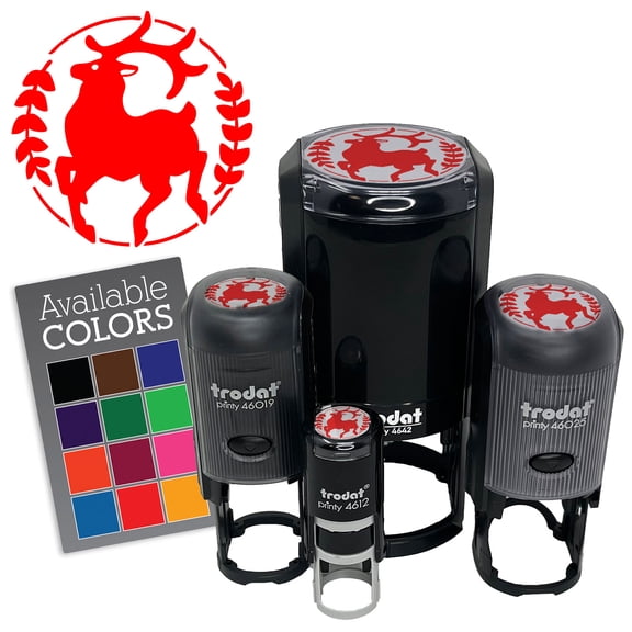 Regal Elk Wapiti Deer Emblem Reindeer Self-Inking Rubber Stamp Ink Stamper for Stamping Crafting Planners - Blue Ink - Mini 1/2 Inch