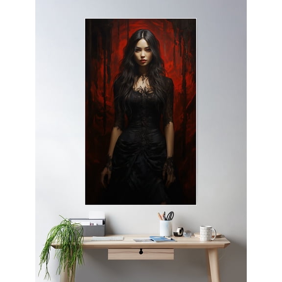 Regal Enigma In Crimson Shadows Poster Wall Art, Modern Wall Decor For Living Room Bedroom, 8x12 UNFRAMED