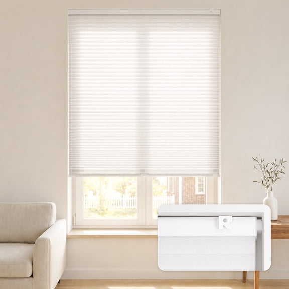 Regal Estate 1.5" No-Drill Cordless Cellular Shades, No-Tool Tension Honeycomb Shades, Light Filtering Window Shades for Home, 30.5" W x 48" H, White