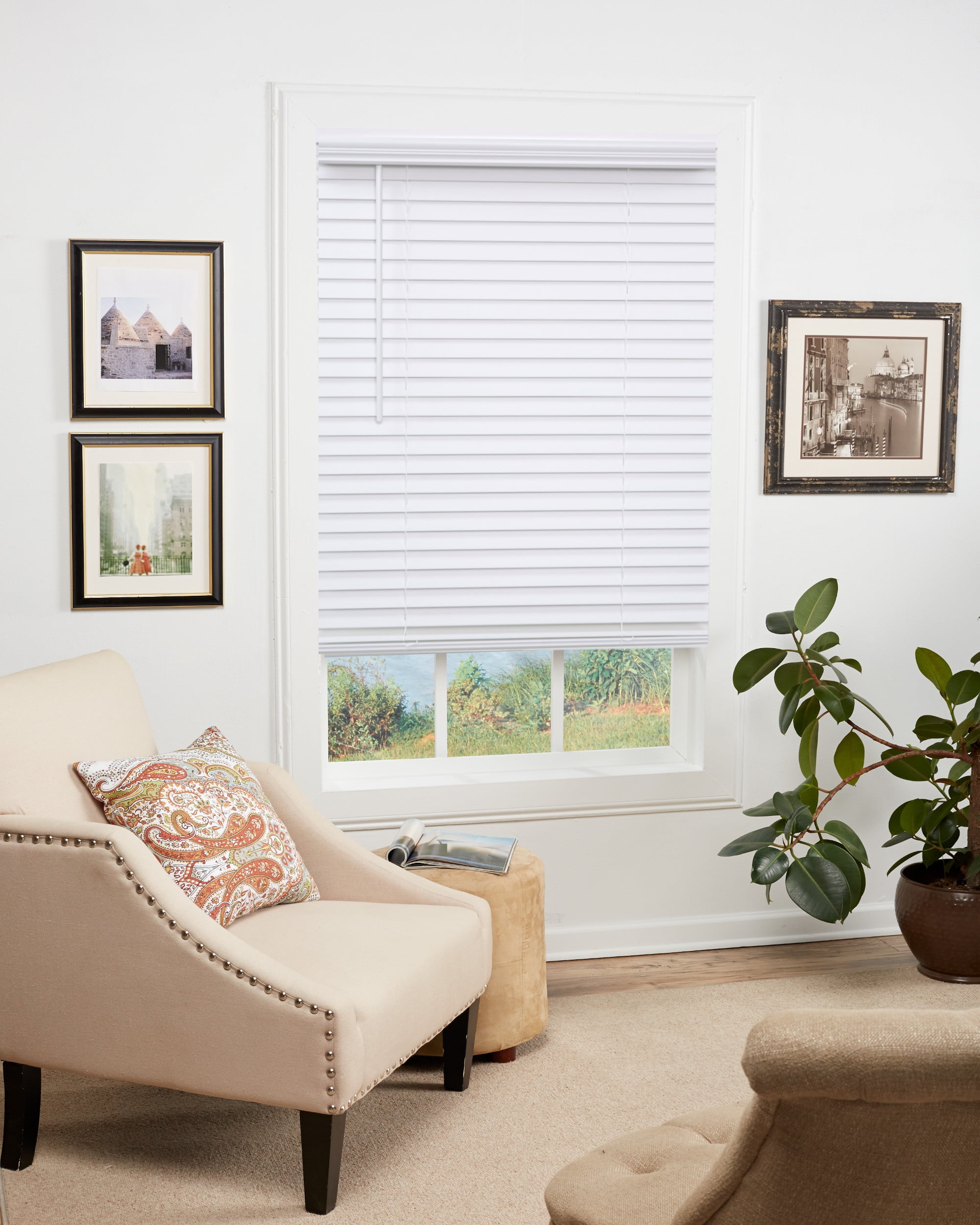 Regal Estate Cordless 2" Room Darkening Textured Faux Wood Blind, White