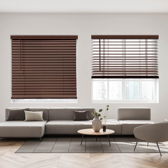 Regal Living Dark Oak Cordless Room Darkening Textured Faux Wood Blinds, 47" W x 64" L