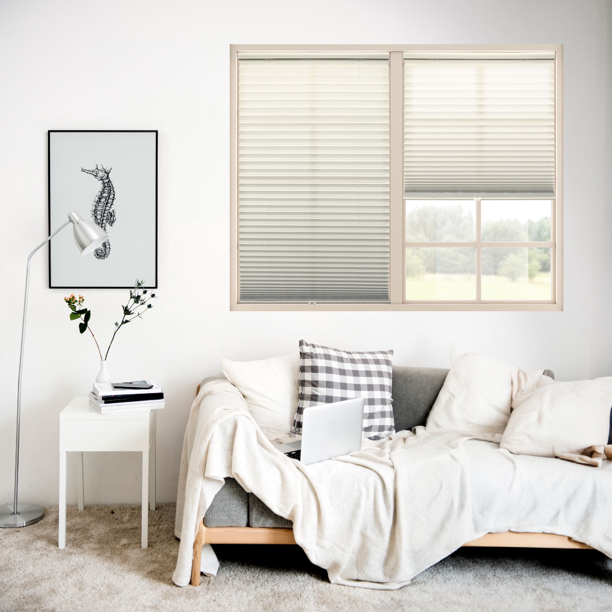 Regal Living Cordless Light Filtering Polyester Pleated Shades, Ecru - 34 in. W x 48 in. L