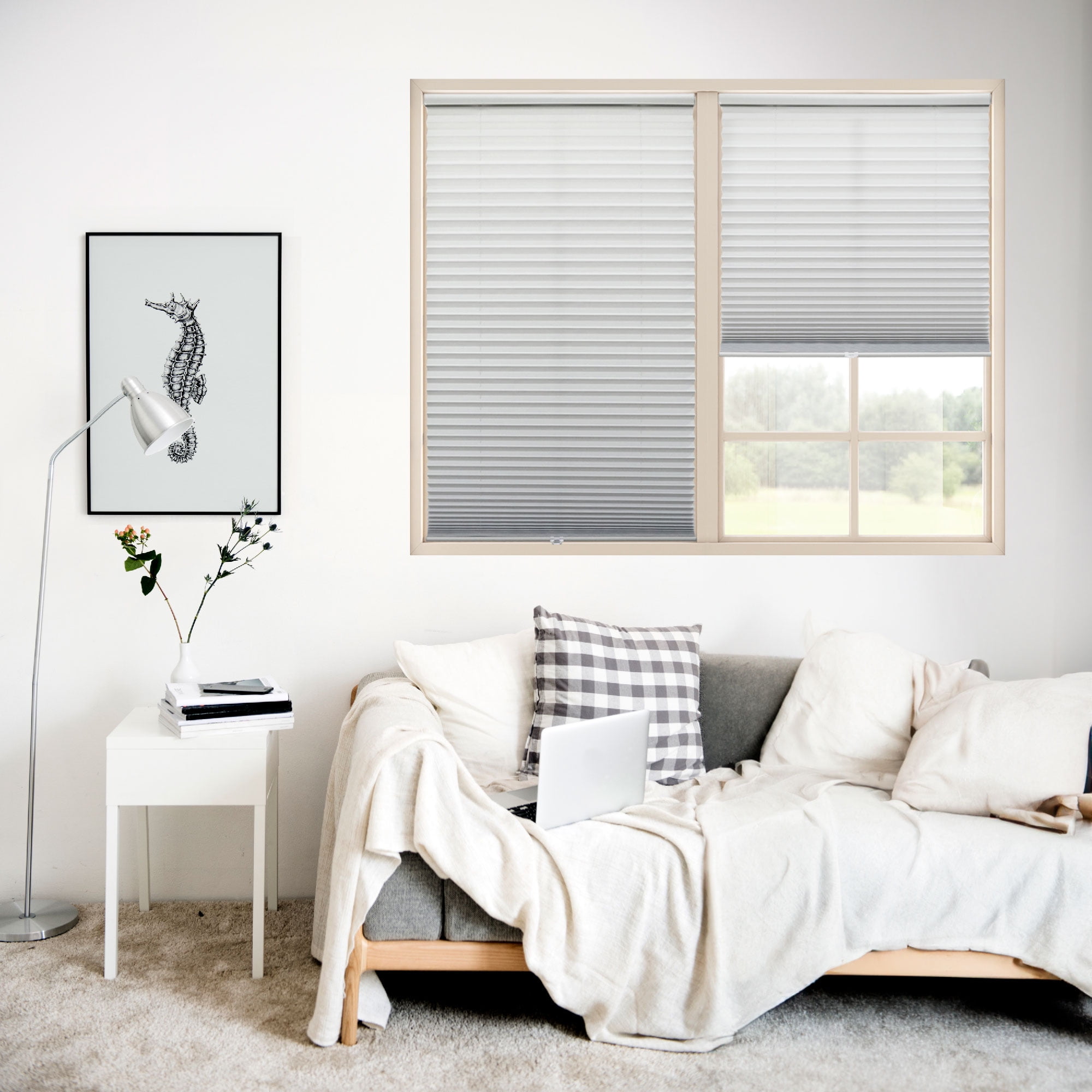 Regal Living Cordless Light Filtering Polyester Pleated Shades, Silver Gray - 66 in. W x 48 in. L