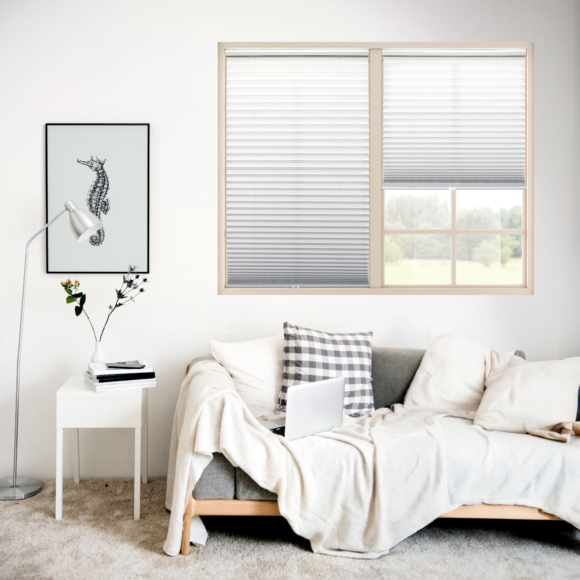 Regal Living Cordless Light Filtering Polyester Pleated Shades, White - 28 in. W x 64 in. L