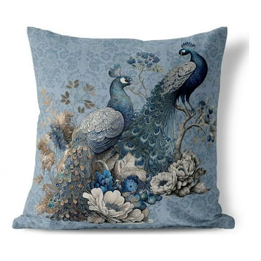 Regal Feathers Throw Pillow in Blue 16x16