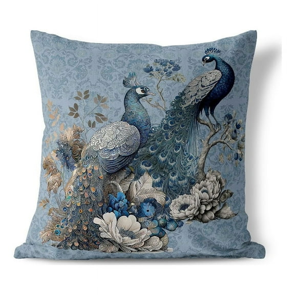 Regal Feathers Throw Pillow with Removable Cover in Blue 20x20