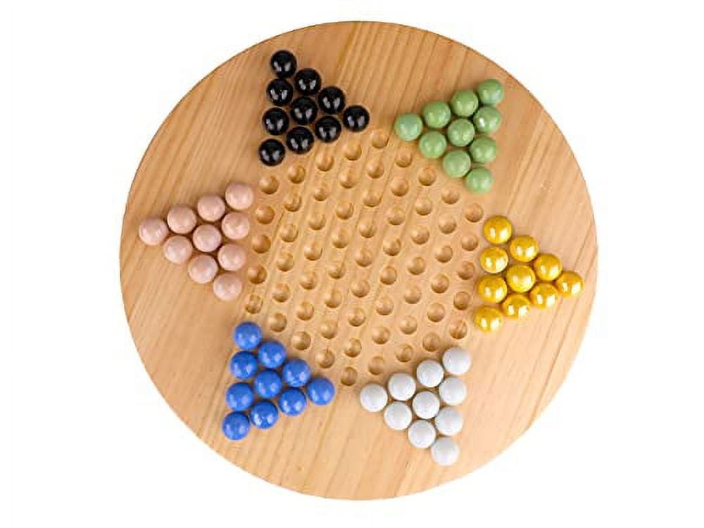 Regal Games Chinese Checkers Game Set with Natural Wood Board Game and 60 Glass Marbles, 11.5 inches