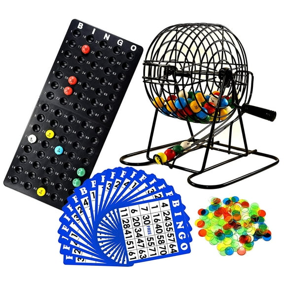Regal Games Deluxe Bingo Cage Game Set - 8-Inch Metal Cage, 75 Multicolored Bingo Balls, 18 Bingo Cards and Vibrant Bingo Chips - Complete Bingo Game Set