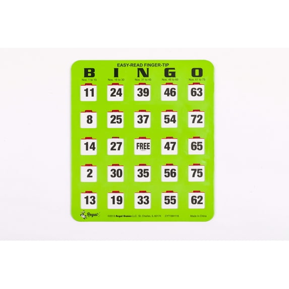 Regal Games, Fingertip Shutter Slide Bingo Set with Master Board & Calling Cards for Kids and Adults, Green, Easy Read, 25 Pack