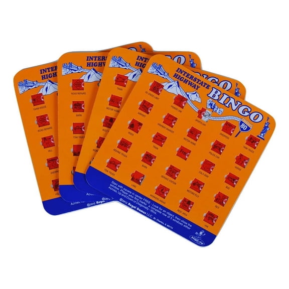 Regal Games, Original Interstate Highway Travel Bingo Set, for Road Trips & Travels, Orange, 4 Packs