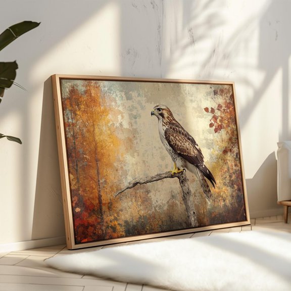 Regal Hawk Perched On Branch – Rustic Autumn Wildlife Art Print With Textured Background Wall Art, Modern Wall Decor, 8x12 UNFRAMED