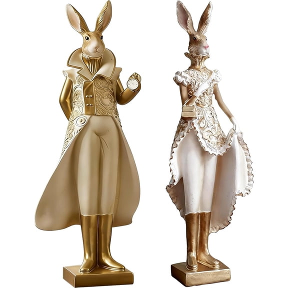 Regal Heirloom Rabbit Figurine, Vintage Gold Leaf Bunny Statue, Collectible Animal Sculpture for Easter Home Decor, Spring Mantle