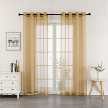 Regal Home 84 Inch Length Grommet Voile Sheer Window Curtains, 2 Panels, Gold