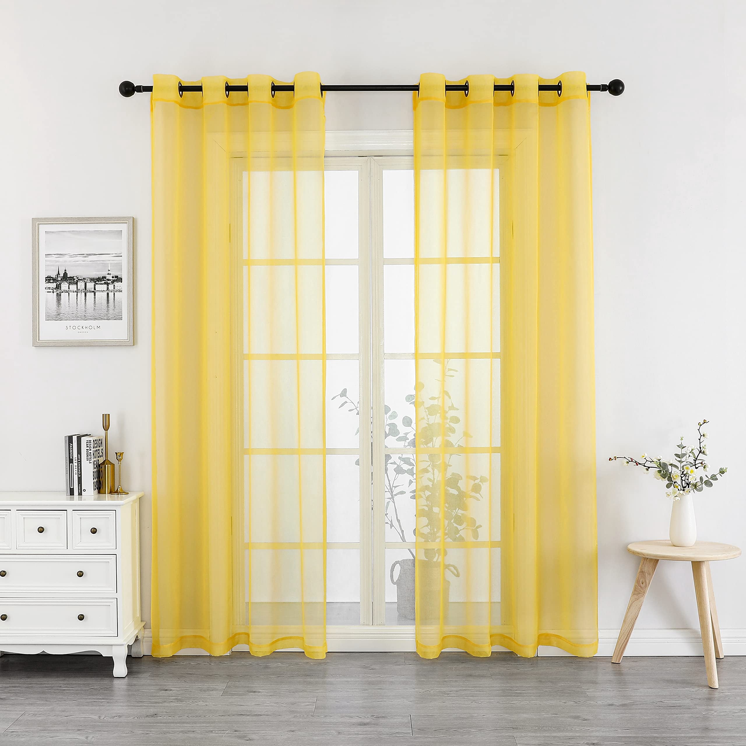 Regal Home Set of 2, 84-Inch Grommet Voile Sheer Yellow Window Curtains