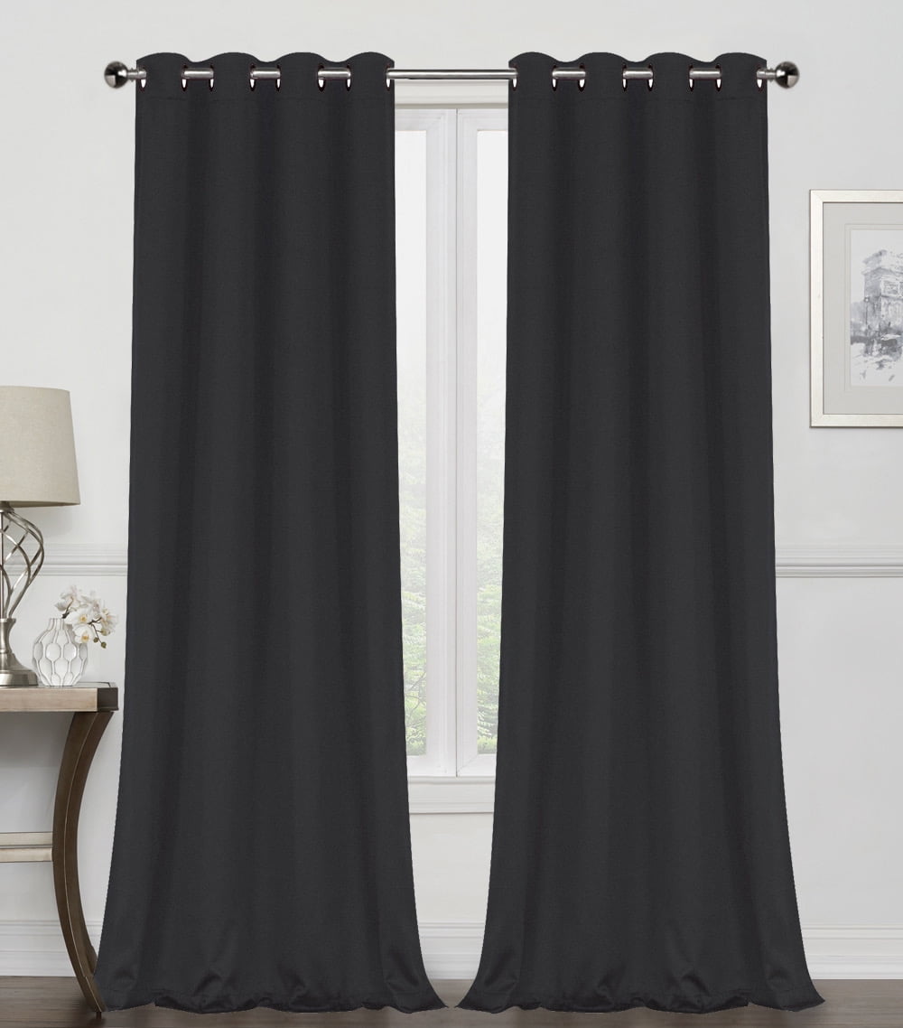 Regal Home Collections 2 Pack 100% Blackout Thermal Energy Saving Grommet Top Curtain Panels - Black, 84 in. Long