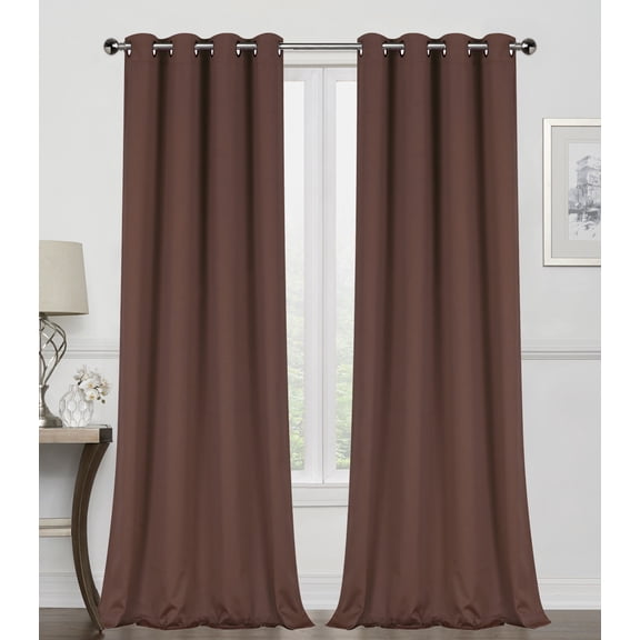 Regal Home Collections 2 Pack 100% Blackout Thermal Energy Saving Grommet Top Curtain Panels - Brown, 84 In. Long