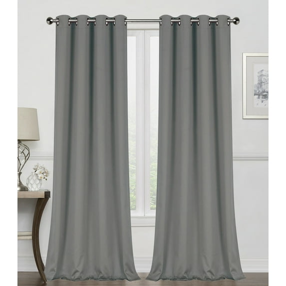 Regal Home Collections 2 Pack 100% Blackout Thermal Energy Saving Grommet Top Curtain Panels - Charcoal, 45 in. Long