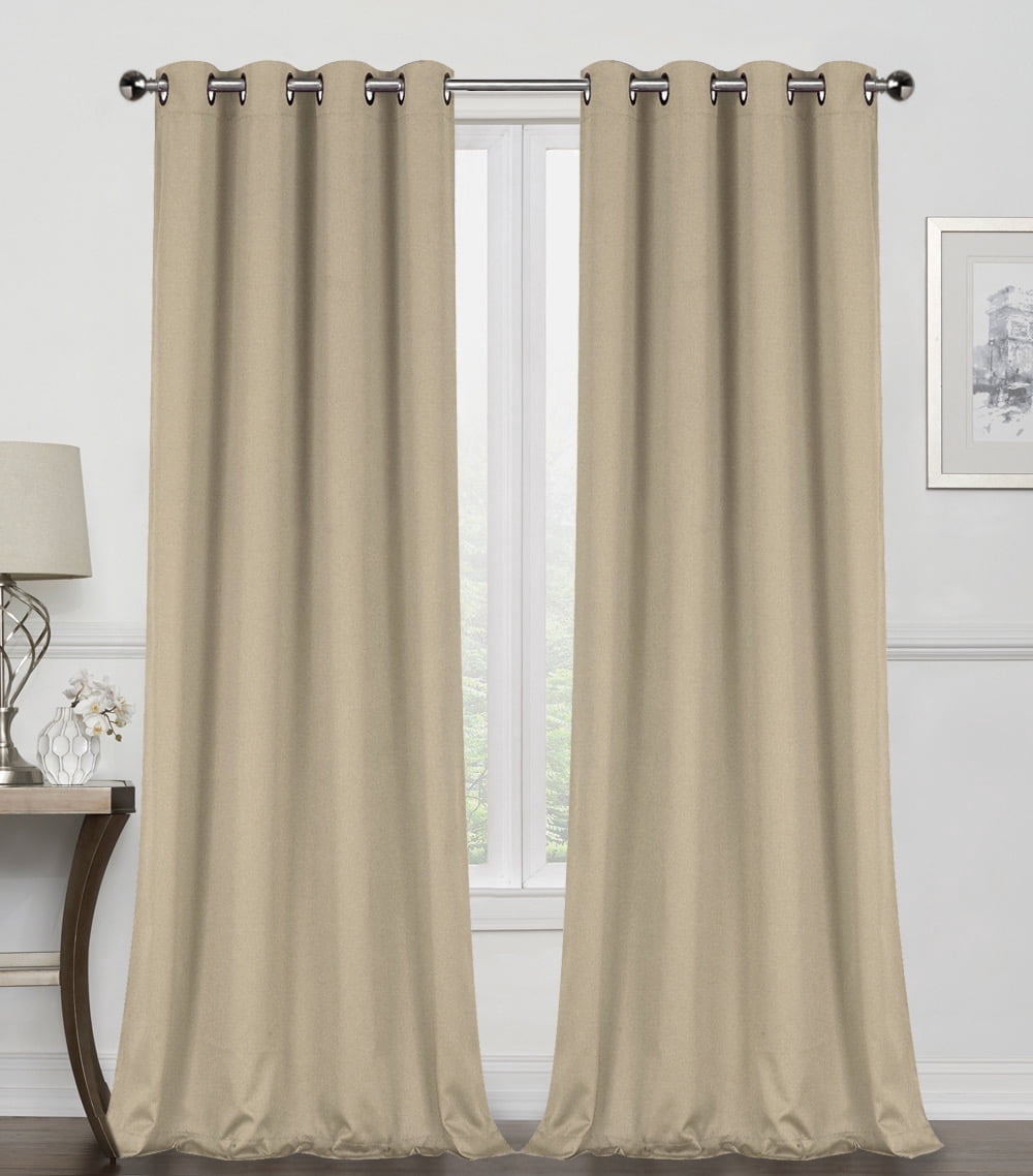 Regal Home Collections 2 Pack 100% Blackout Thermal Energy Saving Grommet Top Curtain Panels - Linen, 84 In. Long