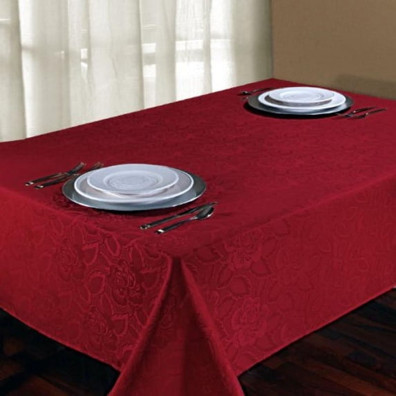 Regal Home Collections Laura Rose Damask Oblong Tablecloth, 60-Inch Wide by 102-Inch Long, Burgundy