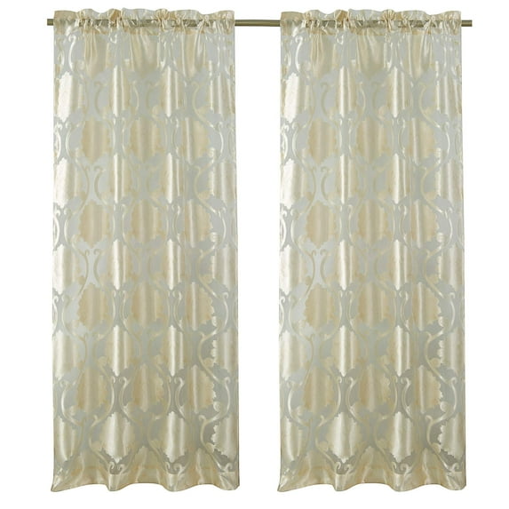 Regal Home Collections Milawi Jacquard Sheer Rod Pocket 1 Valance, 57"x 37", Beige