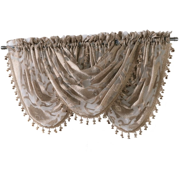 Regal Home Collections Milawi Jacquard Sheer Rod Pocket 1 Valance, 57"x 37", Brown