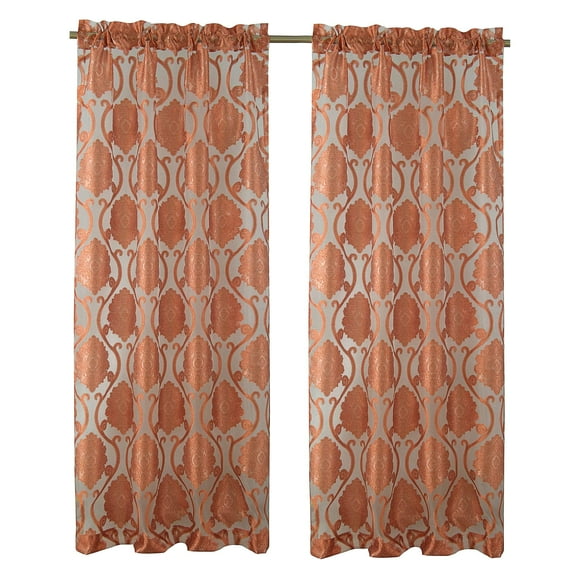 Regal Home Collections Milawi Jacquard Sheer Rod Pocket 2 Curtain Panels, 54"x 84" each, Persimmon