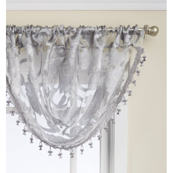 Regal Home Collections Scroll Sheer Waterfall Window Valances - Silver/Gray