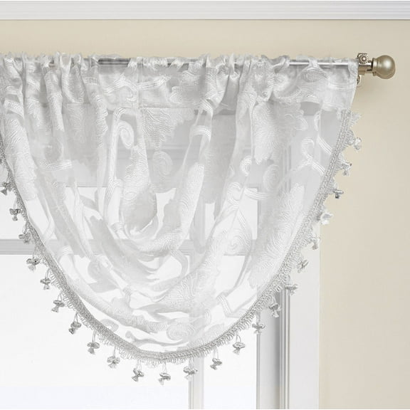 Regal Home Collections Scroll Sheer Waterfall Window Valances - White