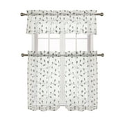 Regal Home Embroidered Leaves Sheer Kitchen Curtains with Valance, 56” x 14” (2 Panels)