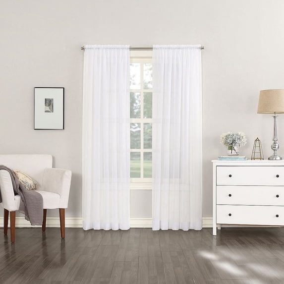 Regal Home Premium Sheer White Solid Print Rod Pocket Kitchen Curtain, 52” x 84” (2 Panels)